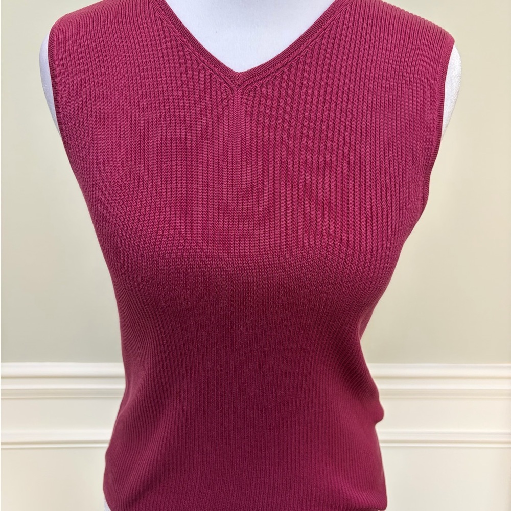 LOFT EUC V-Neck Ribbed Sweater in Berry